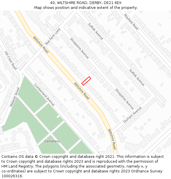 40, WILTSHIRE ROAD, DERBY, DE21 6EX: Location map and indicative extent of plot