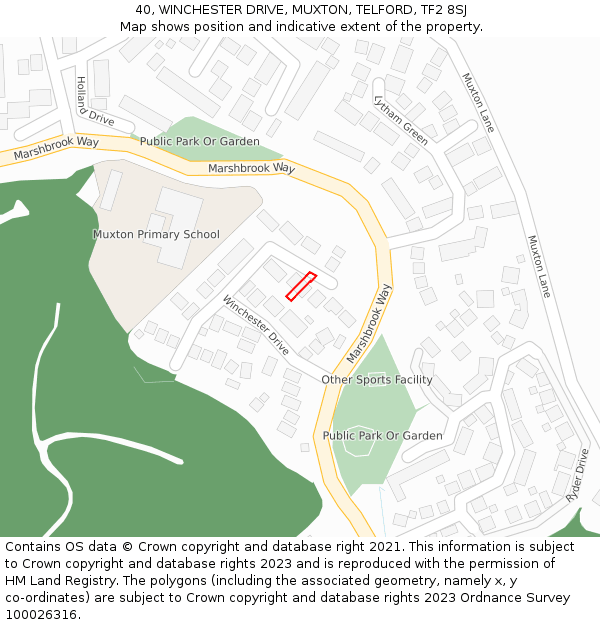 40, WINCHESTER DRIVE, MUXTON, TELFORD, TF2 8SJ: Location map and indicative extent of plot