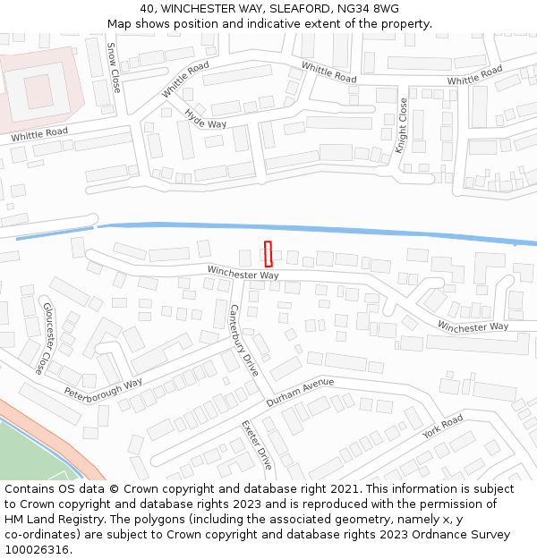 40, WINCHESTER WAY, SLEAFORD, NG34 8WG: Location map and indicative extent of plot