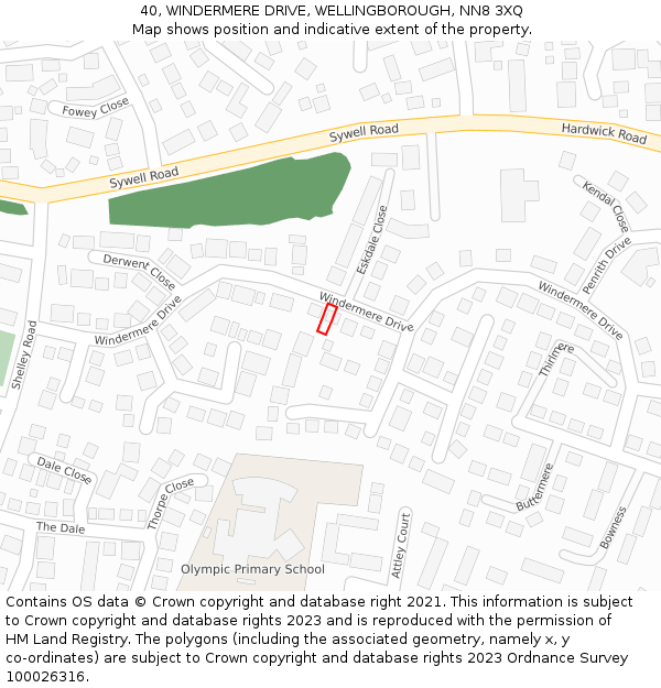 40, WINDERMERE DRIVE, WELLINGBOROUGH, NN8 3XQ: Location map and indicative extent of plot