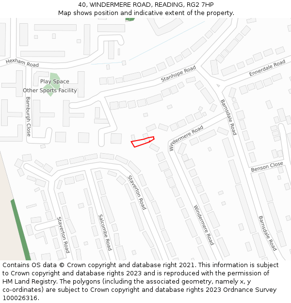 40, WINDERMERE ROAD, READING, RG2 7HP: Location map and indicative extent of plot