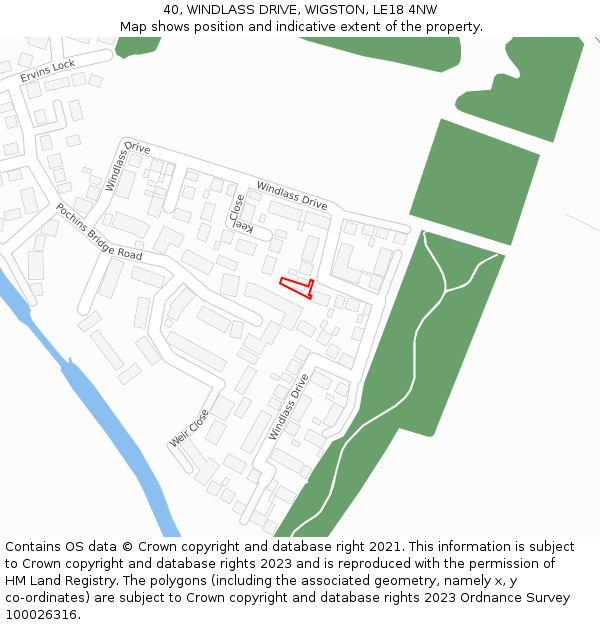 40, WINDLASS DRIVE, WIGSTON, LE18 4NW: Location map and indicative extent of plot