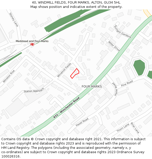 40, WINDMILL FIELDS, FOUR MARKS, ALTON, GU34 5HL: Location map and indicative extent of plot