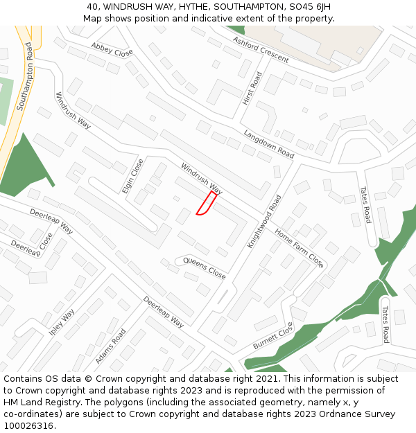 40, WINDRUSH WAY, HYTHE, SOUTHAMPTON, SO45 6JH: Location map and indicative extent of plot