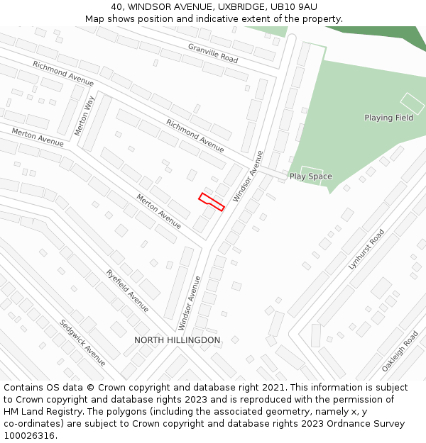 40, WINDSOR AVENUE, UXBRIDGE, UB10 9AU: Location map and indicative extent of plot