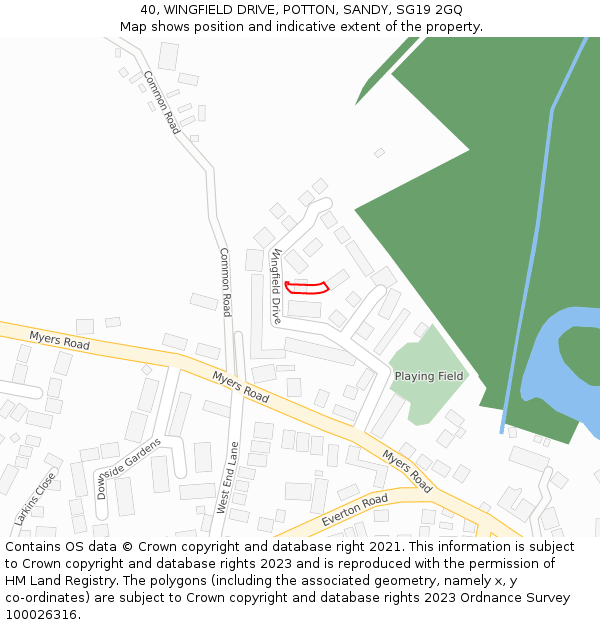 40, WINGFIELD DRIVE, POTTON, SANDY, SG19 2GQ: Location map and indicative extent of plot