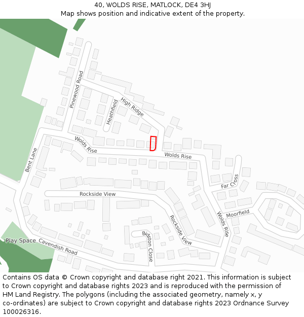 40, WOLDS RISE, MATLOCK, DE4 3HJ: Location map and indicative extent of plot