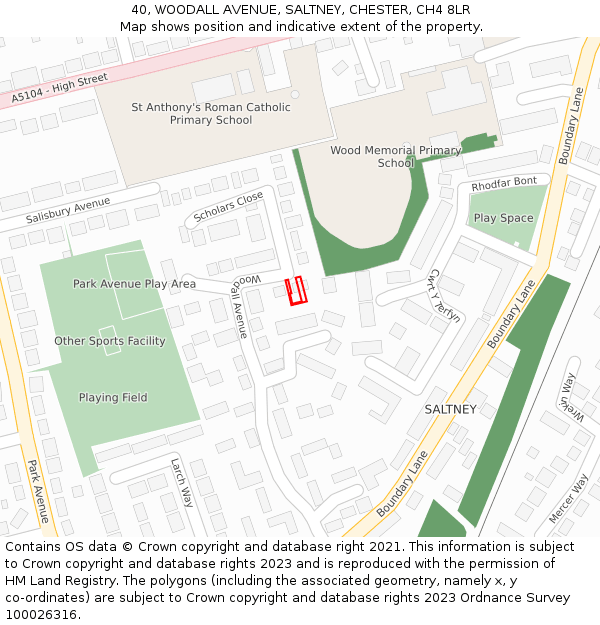 40, WOODALL AVENUE, SALTNEY, CHESTER, CH4 8LR: Location map and indicative extent of plot