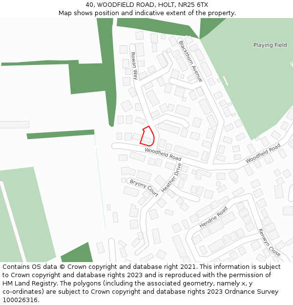 40, WOODFIELD ROAD, HOLT, NR25 6TX: Location map and indicative extent of plot