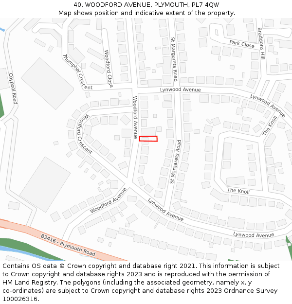 40, WOODFORD AVENUE, PLYMOUTH, PL7 4QW: Location map and indicative extent of plot