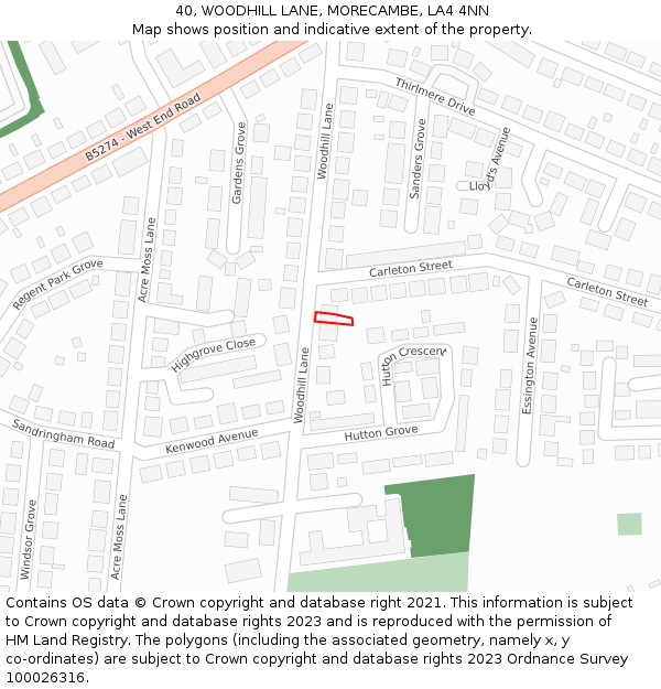 40, WOODHILL LANE, MORECAMBE, LA4 4NN: Location map and indicative extent of plot