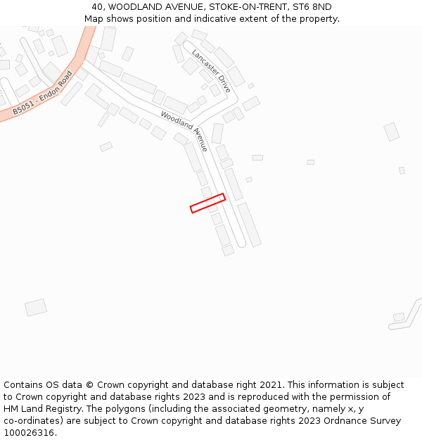 40, WOODLAND AVENUE, STOKE-ON-TRENT, ST6 8ND: Location map and indicative extent of plot