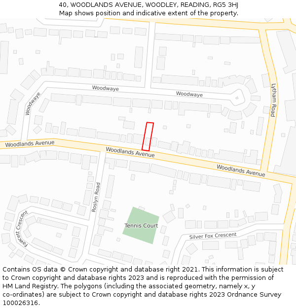 40, WOODLANDS AVENUE, WOODLEY, READING, RG5 3HJ: Location map and indicative extent of plot