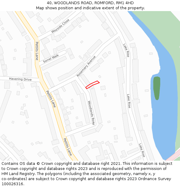 40, WOODLANDS ROAD, ROMFORD, RM1 4HD: Location map and indicative extent of plot