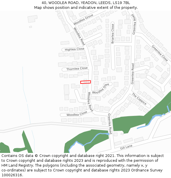 40, WOODLEA ROAD, YEADON, LEEDS, LS19 7BL: Location map and indicative extent of plot