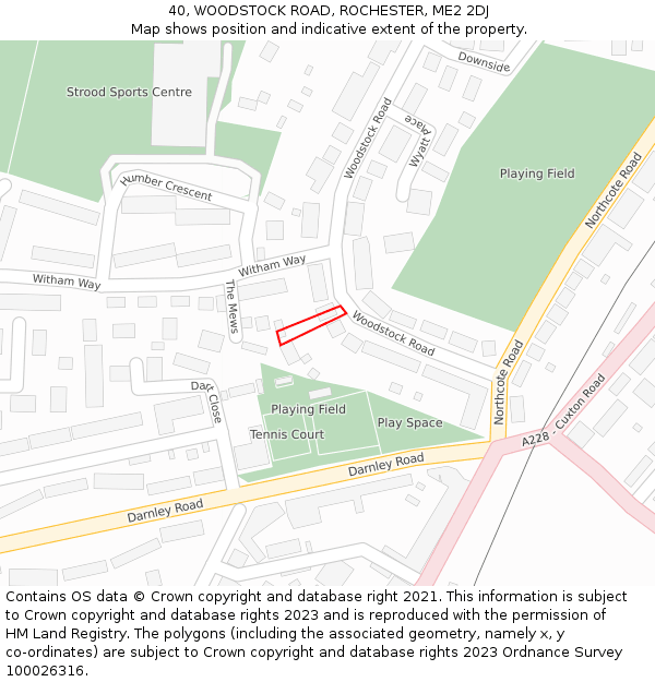 40, WOODSTOCK ROAD, ROCHESTER, ME2 2DJ: Location map and indicative extent of plot