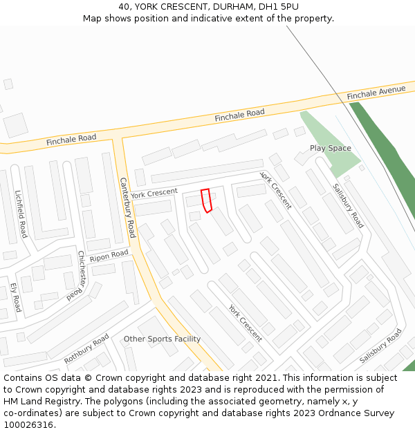 40, YORK CRESCENT, DURHAM, DH1 5PU: Location map and indicative extent of plot