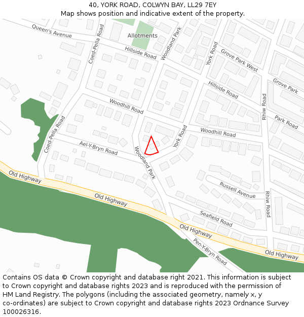 40, YORK ROAD, COLWYN BAY, LL29 7EY: Location map and indicative extent of plot