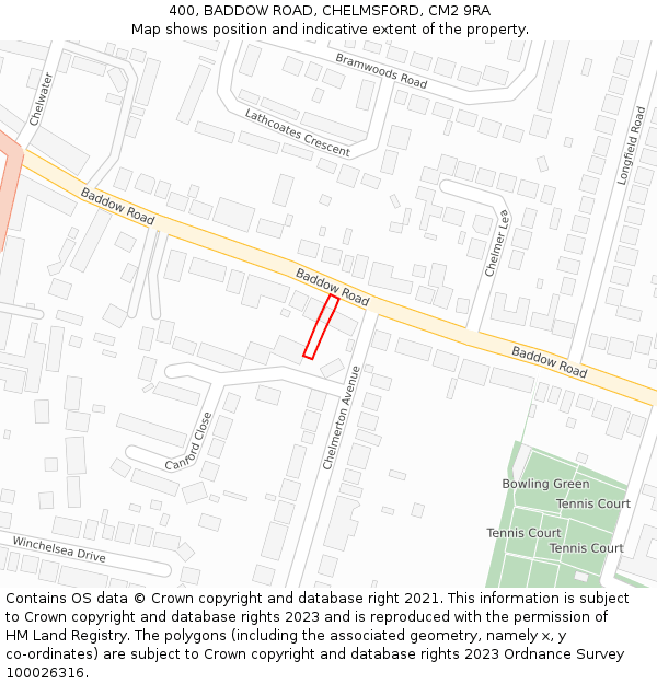 400, BADDOW ROAD, CHELMSFORD, CM2 9RA: Location map and indicative extent of plot