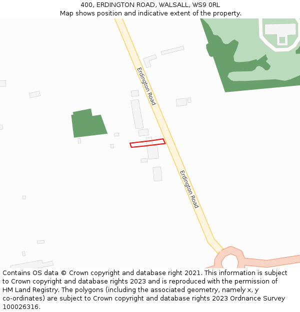 400, ERDINGTON ROAD, WALSALL, WS9 0RL: Location map and indicative extent of plot