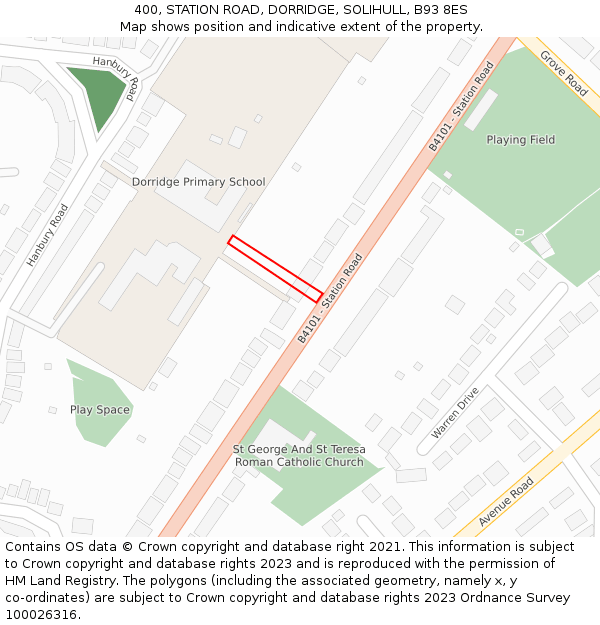 400, STATION ROAD, DORRIDGE, SOLIHULL, B93 8ES: Location map and indicative extent of plot