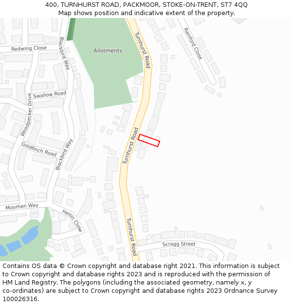 400, TURNHURST ROAD, PACKMOOR, STOKE-ON-TRENT, ST7 4QQ: Location map and indicative extent of plot