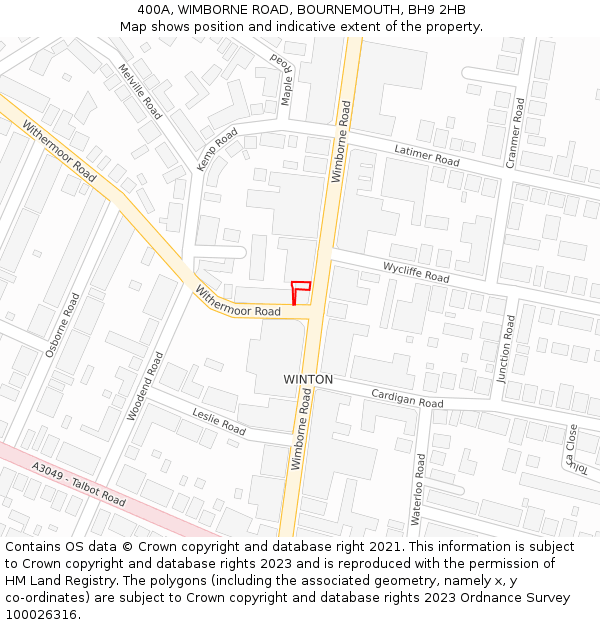 400A, WIMBORNE ROAD, BOURNEMOUTH, BH9 2HB: Location map and indicative extent of plot