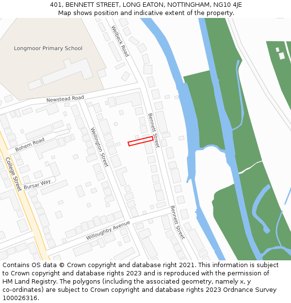 401, BENNETT STREET, LONG EATON, NOTTINGHAM, NG10 4JE: Location map and indicative extent of plot