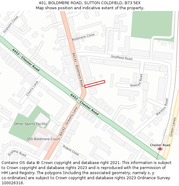 401, BOLDMERE ROAD, SUTTON COLDFIELD, B73 5EX: Location map and indicative extent of plot