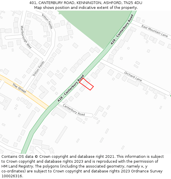 401, CANTERBURY ROAD, KENNINGTON, ASHFORD, TN25 4DU: Location map and indicative extent of plot