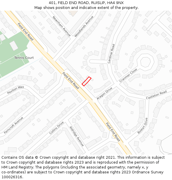 401, FIELD END ROAD, RUISLIP, HA4 9NX: Location map and indicative extent of plot