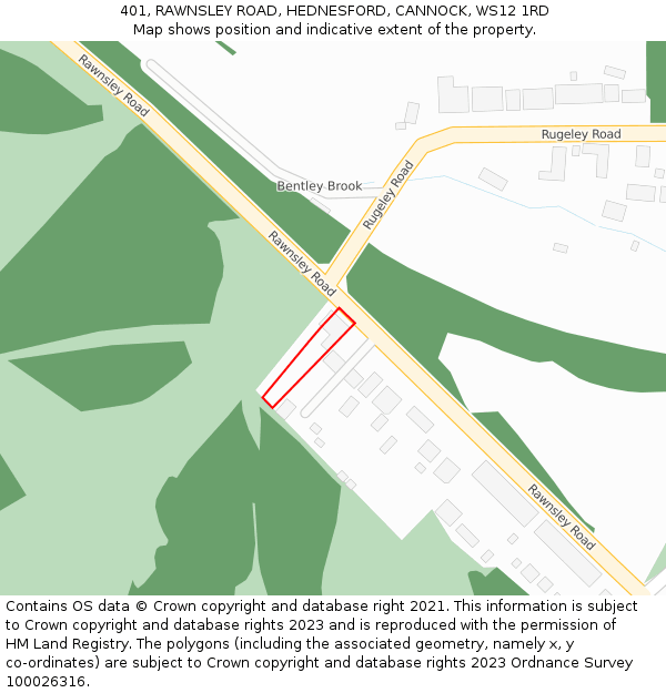 401, RAWNSLEY ROAD, HEDNESFORD, CANNOCK, WS12 1RD: Location map and indicative extent of plot