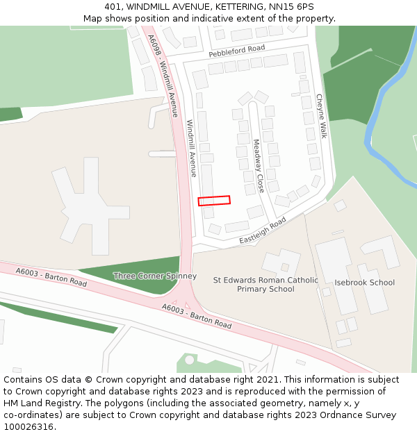 401, WINDMILL AVENUE, KETTERING, NN15 6PS: Location map and indicative extent of plot