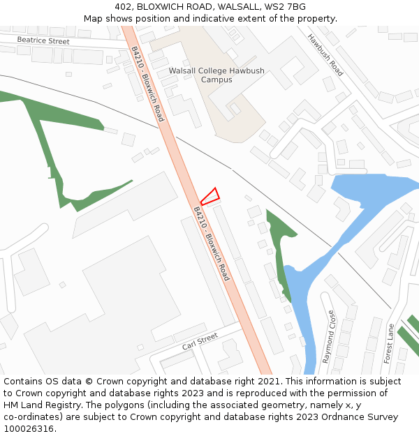 402, BLOXWICH ROAD, WALSALL, WS2 7BG: Location map and indicative extent of plot