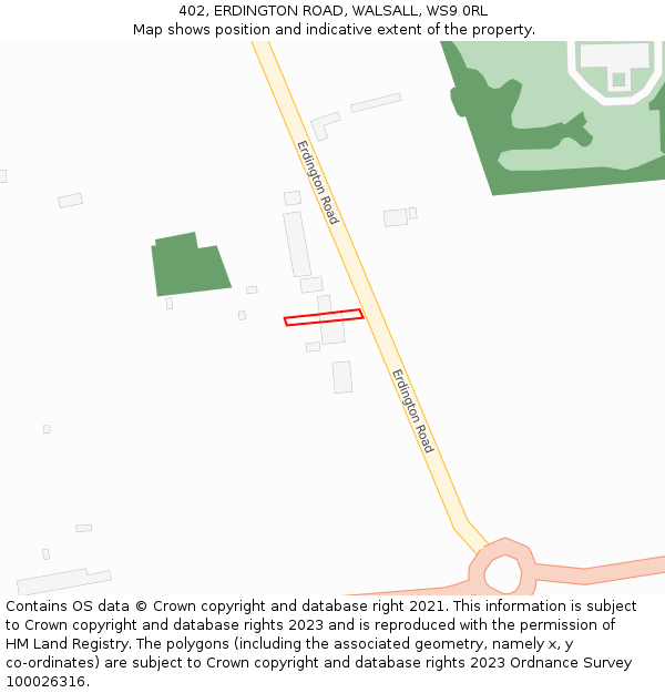 402, ERDINGTON ROAD, WALSALL, WS9 0RL: Location map and indicative extent of plot