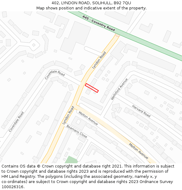 402, LYNDON ROAD, SOLIHULL, B92 7QU: Location map and indicative extent of plot