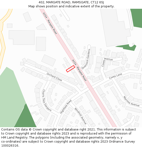 402, MARGATE ROAD, RAMSGATE, CT12 6SJ: Location map and indicative extent of plot