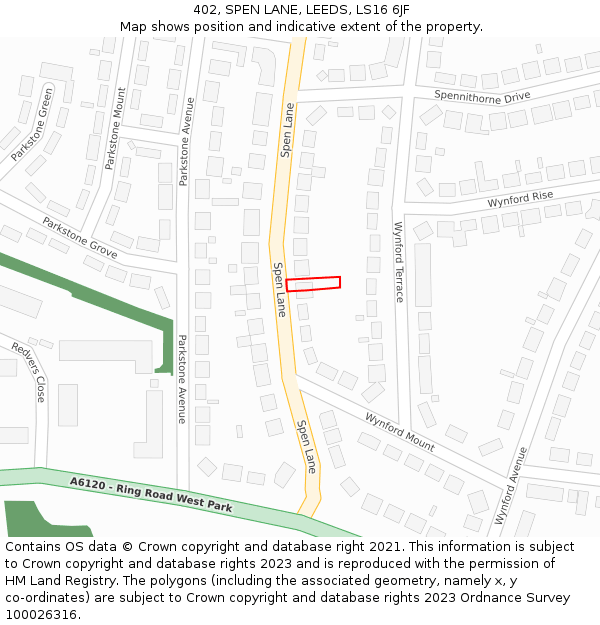 402, SPEN LANE, LEEDS, LS16 6JF: Location map and indicative extent of plot