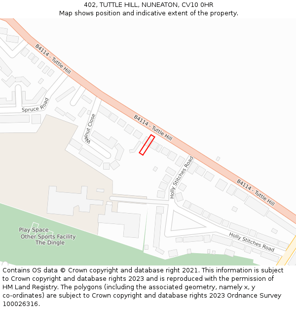 402, TUTTLE HILL, NUNEATON, CV10 0HR: Location map and indicative extent of plot
