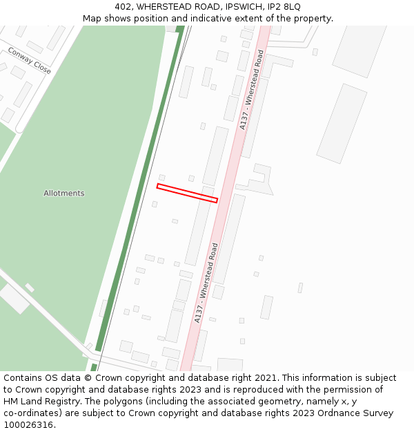 402, WHERSTEAD ROAD, IPSWICH, IP2 8LQ: Location map and indicative extent of plot