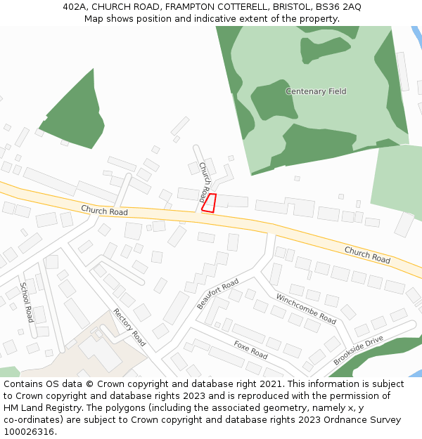 402A, CHURCH ROAD, FRAMPTON COTTERELL, BRISTOL, BS36 2AQ: Location map and indicative extent of plot