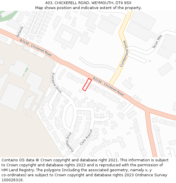 403, CHICKERELL ROAD, WEYMOUTH, DT4 9SX: Location map and indicative extent of plot