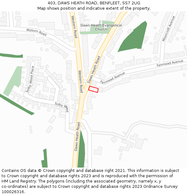 403, DAWS HEATH ROAD, BENFLEET, SS7 2UG: Location map and indicative extent of plot
