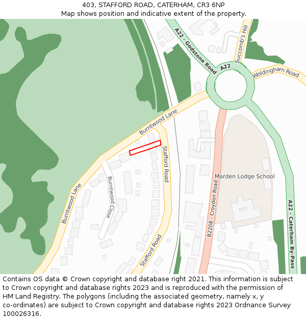 403, STAFFORD ROAD, CATERHAM, CR3 6NP: Location map and indicative extent of plot