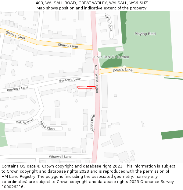 403, WALSALL ROAD, GREAT WYRLEY, WALSALL, WS6 6HZ: Location map and indicative extent of plot