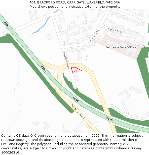 404, BRADFORD ROAD, CARR GATE, WAKEFIELD, WF2 0RA: Location map and indicative extent of plot