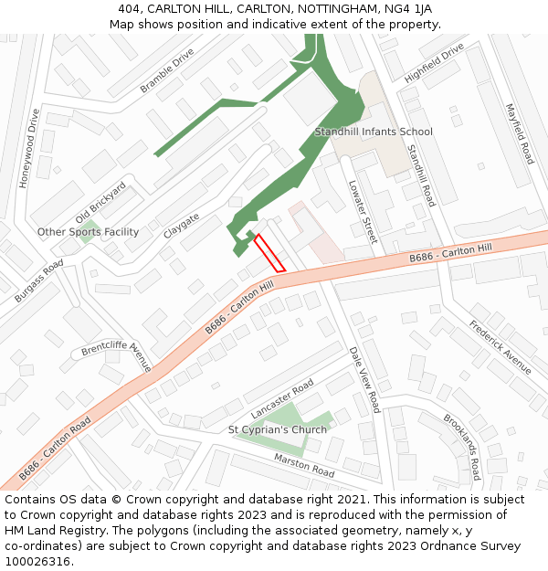 404, CARLTON HILL, CARLTON, NOTTINGHAM, NG4 1JA: Location map and indicative extent of plot