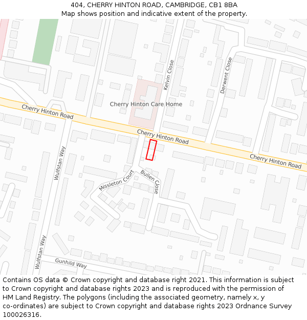 404, CHERRY HINTON ROAD, CAMBRIDGE, CB1 8BA: Location map and indicative extent of plot