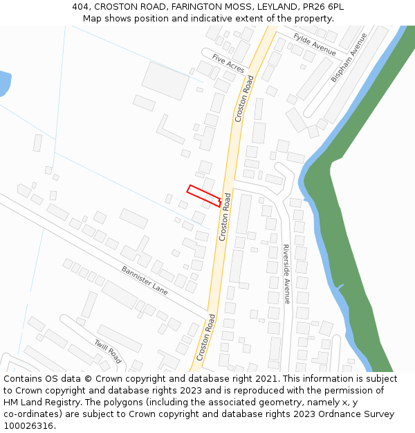 404, CROSTON ROAD, FARINGTON MOSS, LEYLAND, PR26 6PL: Location map and indicative extent of plot