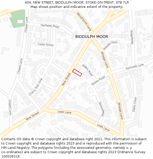 404, NEW STREET, BIDDULPH MOOR, STOKE-ON-TRENT, ST8 7LR: Location map and indicative extent of plot